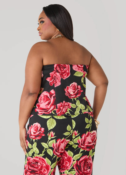 Strapless Rose Print Top