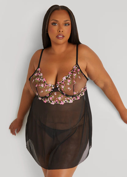 Floral Embroidered Babydoll Set