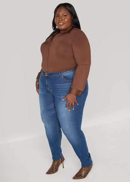 Gathered Button Front Knit Shirt