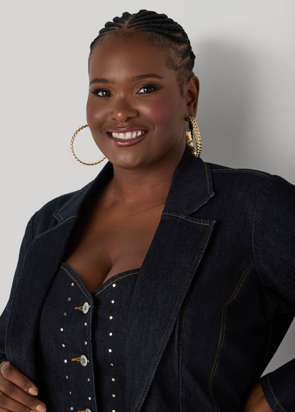 Layered Studded Denim Blazer