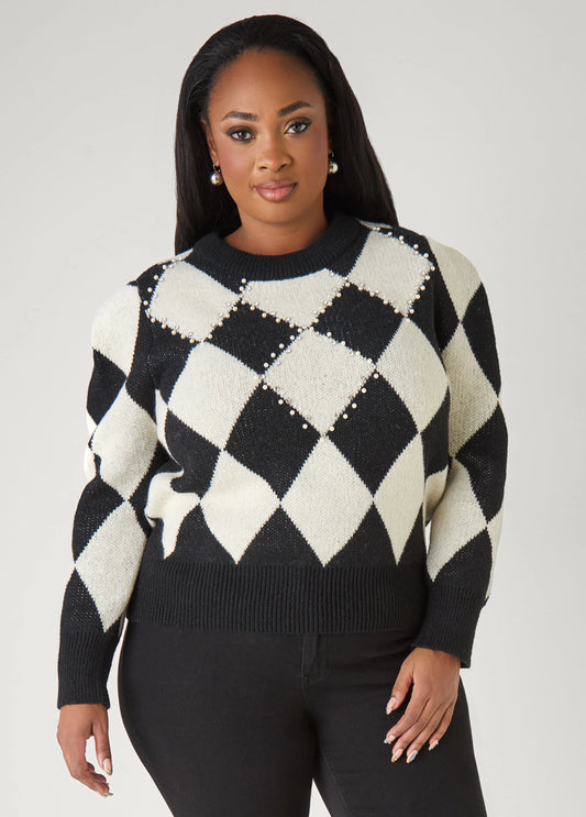 Embellished Checked Sweater