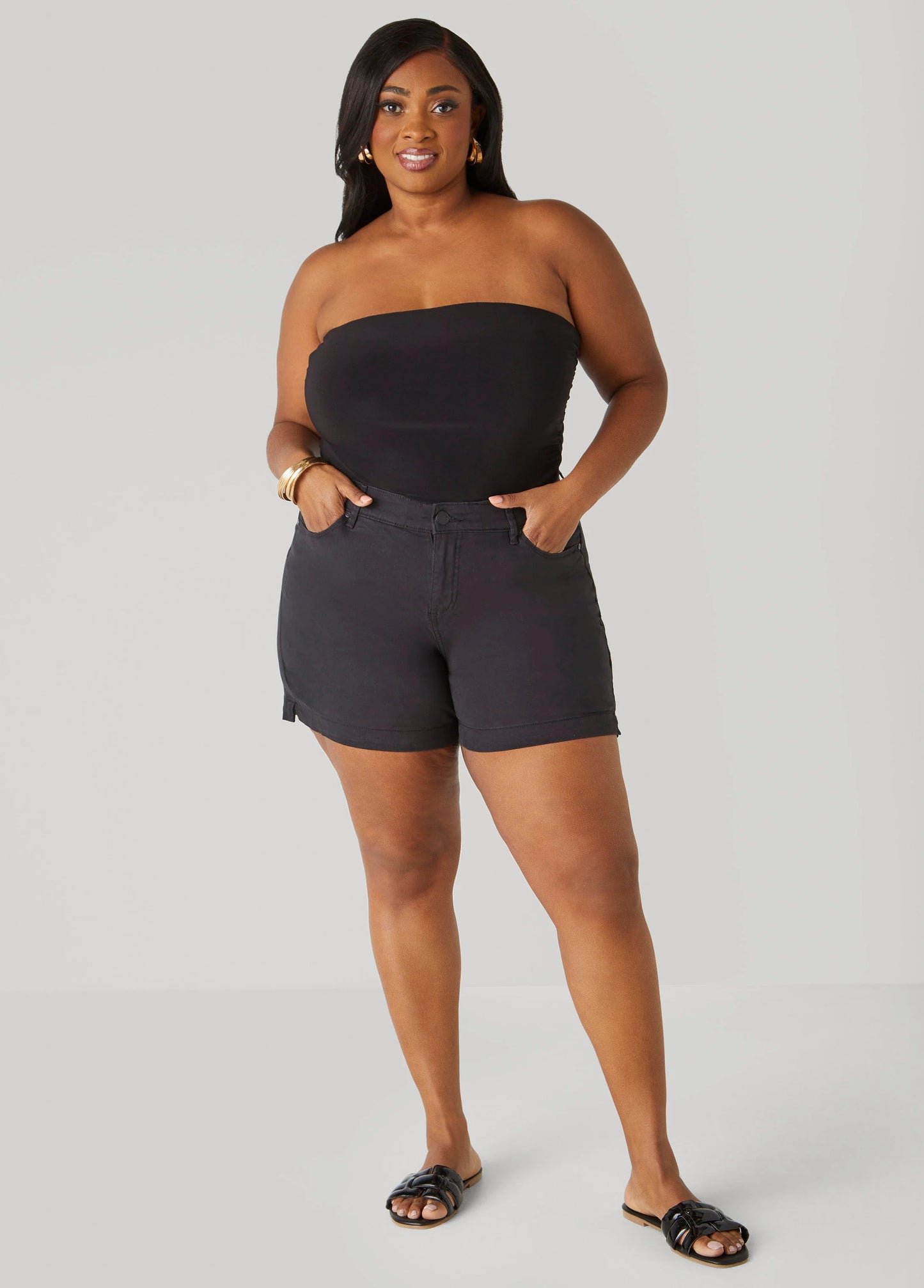 Mid Rise Denim Shorts