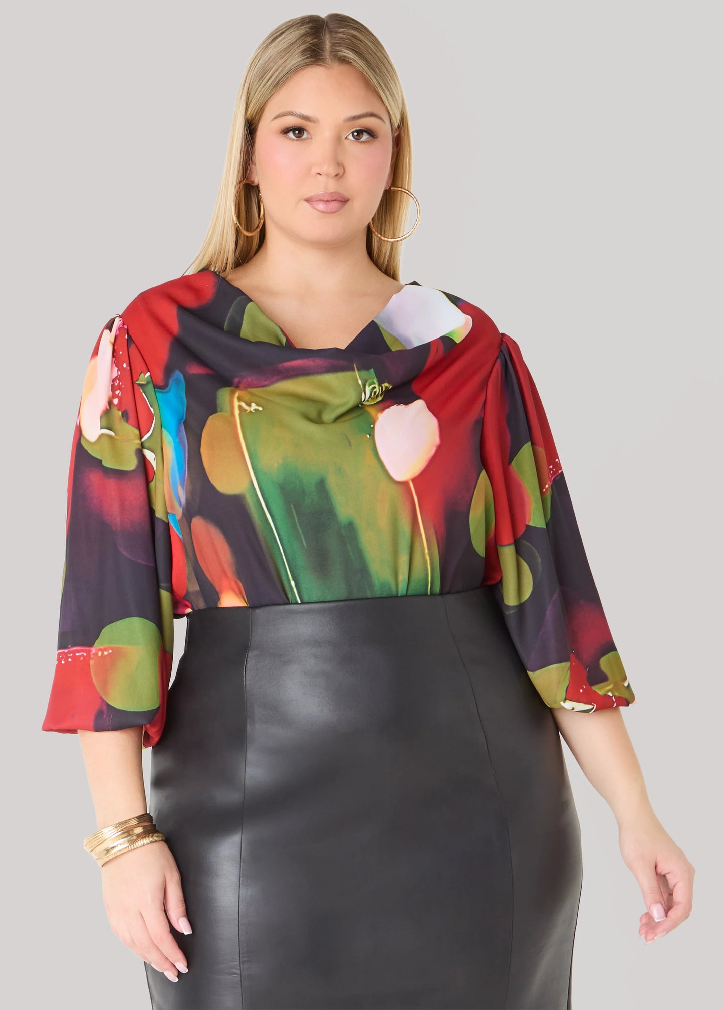 Printed Cowl Neck Blouse