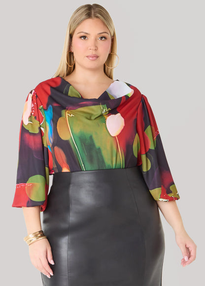 Printed Cowl Neck Blouse