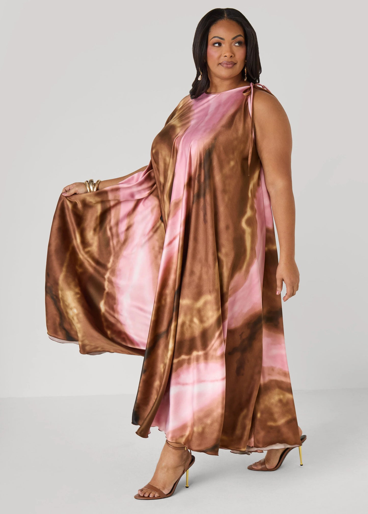 Tie Neck Watercolor Maxi Dress