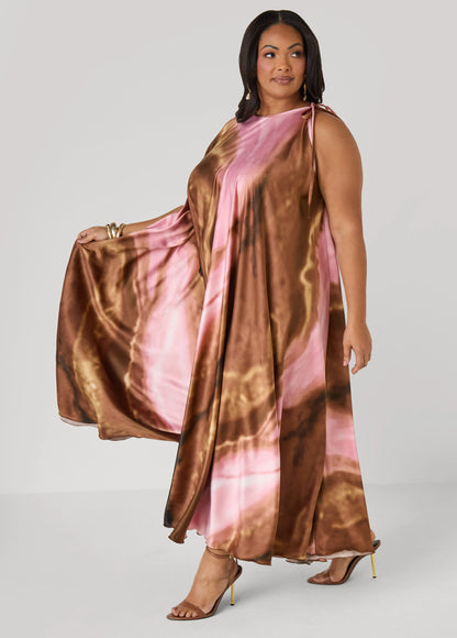 Tie Neck Watercolor Maxi Dress