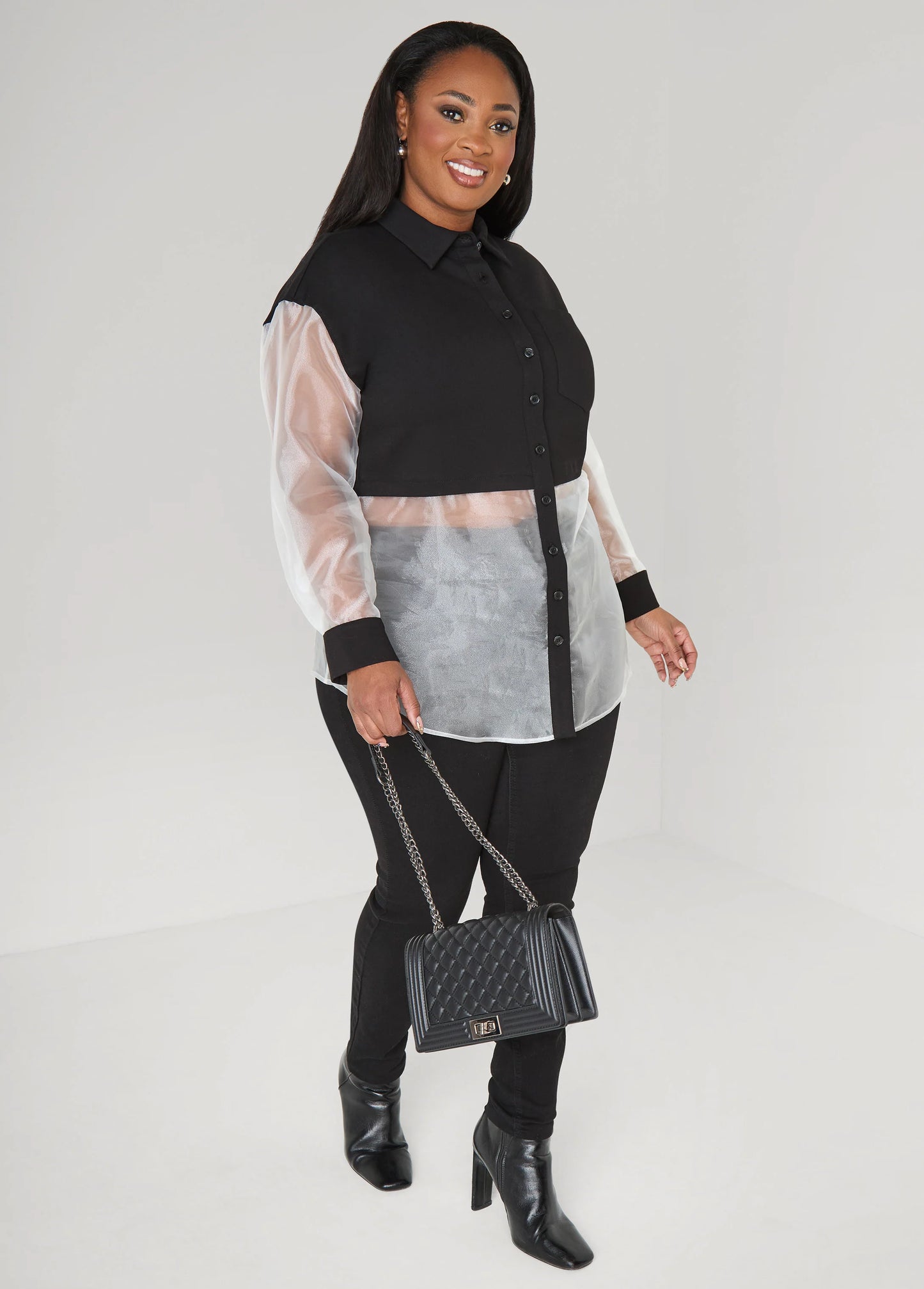 Organza Paneled Ponte Shirt