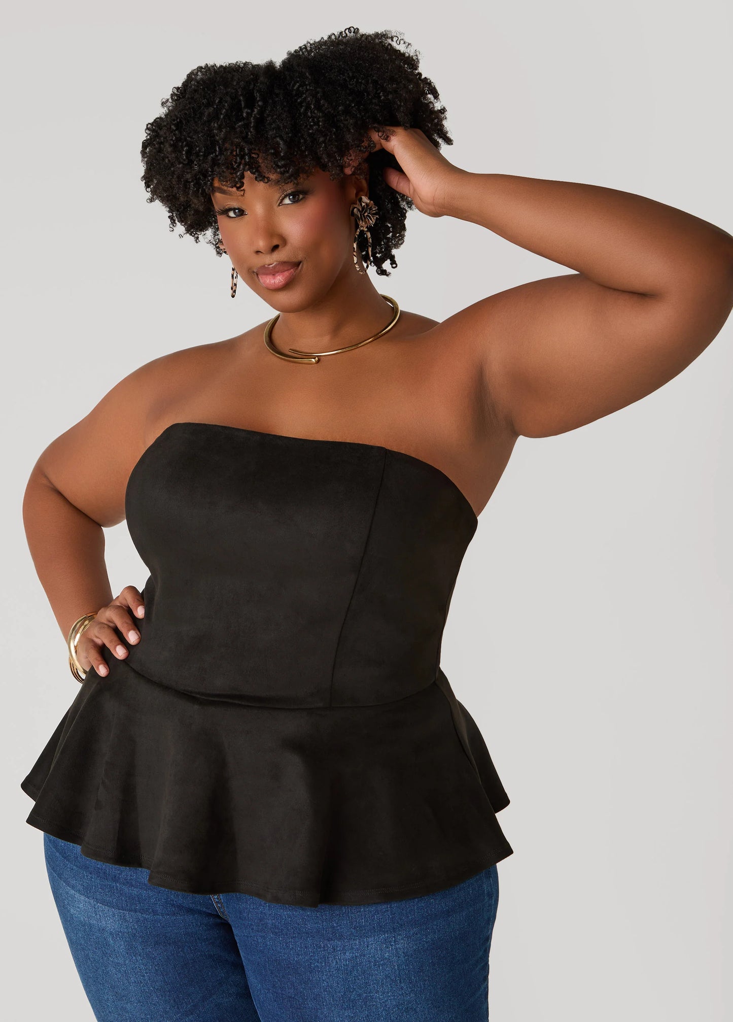 Strapless Faux Suede Peplum Top