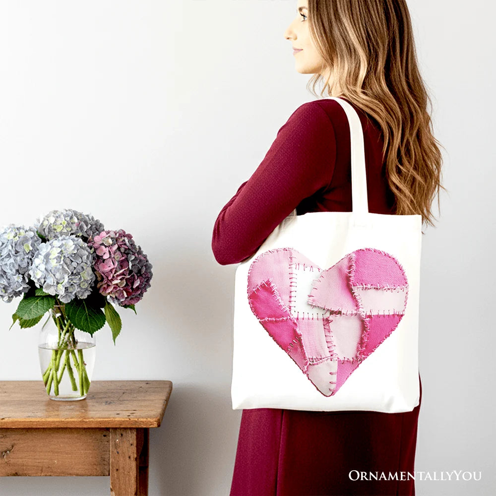 Patchwork Heart Canvas Tote Bag