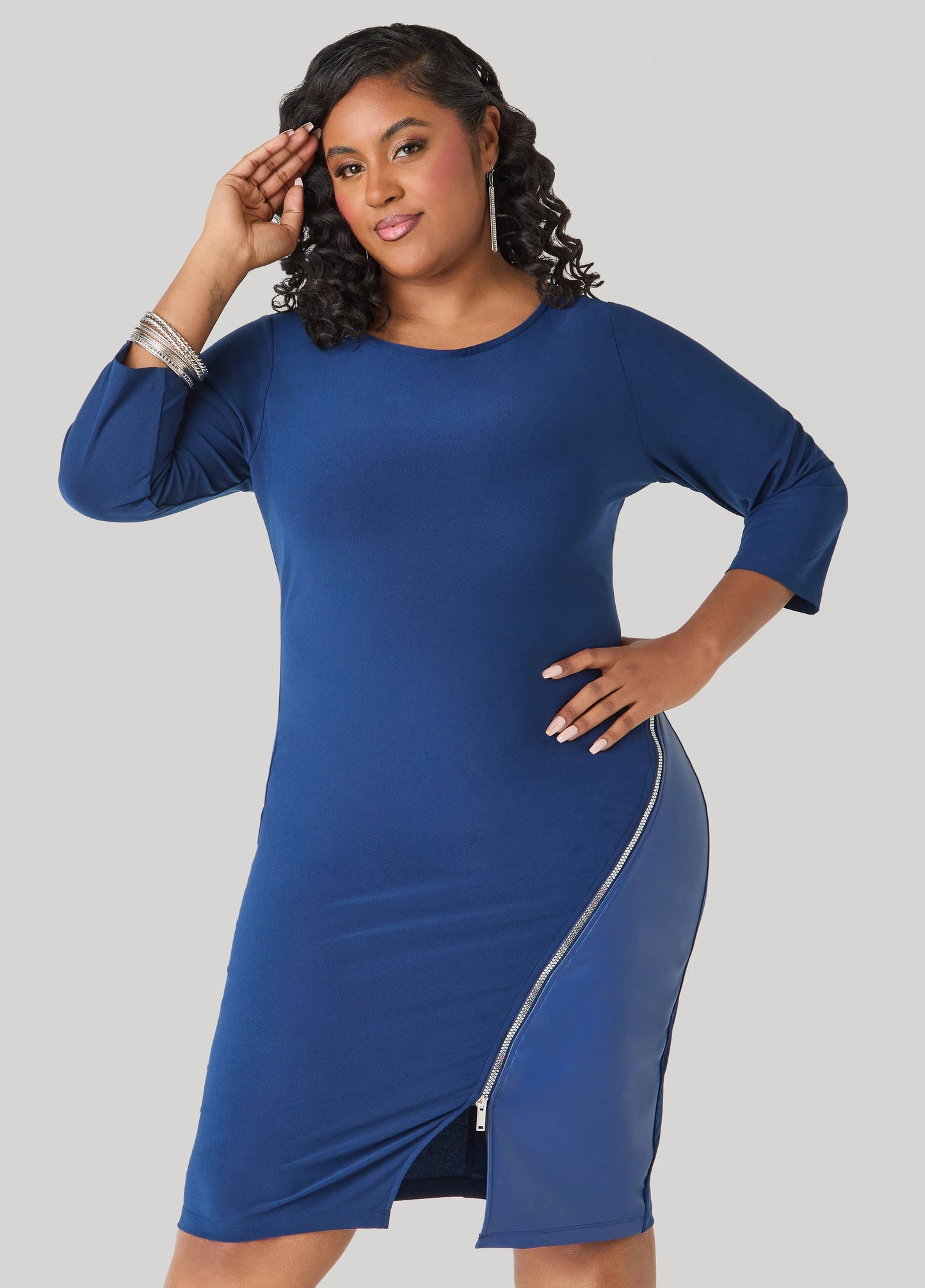 Paneled Zip Detailed Sheath Dress