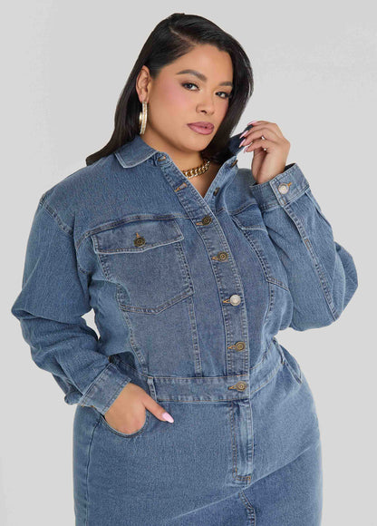 Front Split Denim Shirtdress