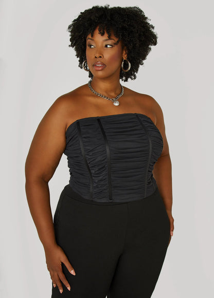 Strapless Ruched Mesh Corset Top