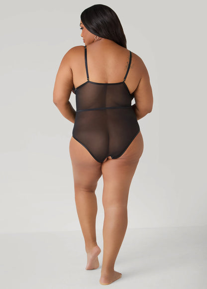 Leopard Panel Crotchless Bodysuit
