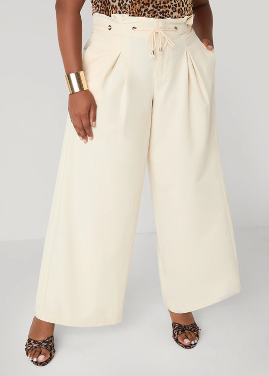 Belted Paperbag Wide Leg Pants