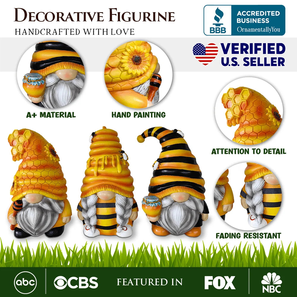 Set of Three Bee Gnome Figurines