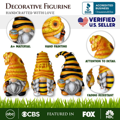 Set of Three Bee Gnome Figurines