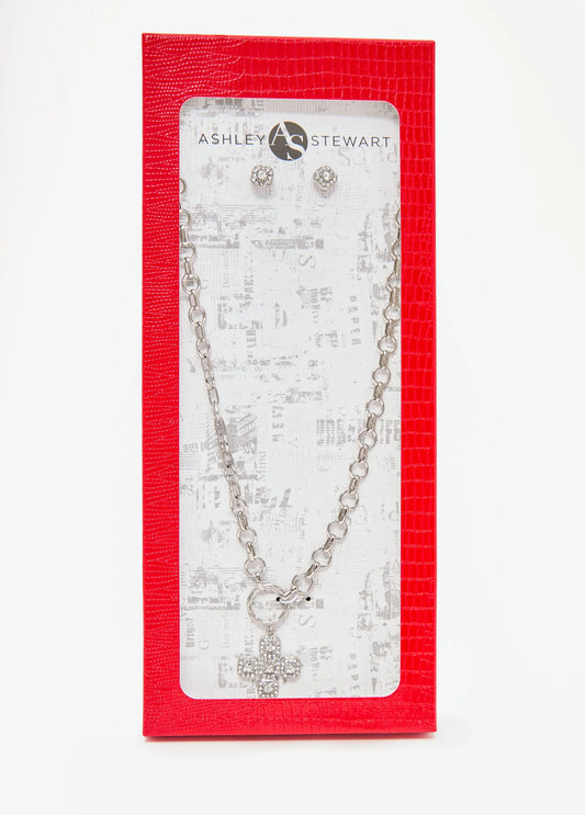 Crystal Cross Necklace Box Set