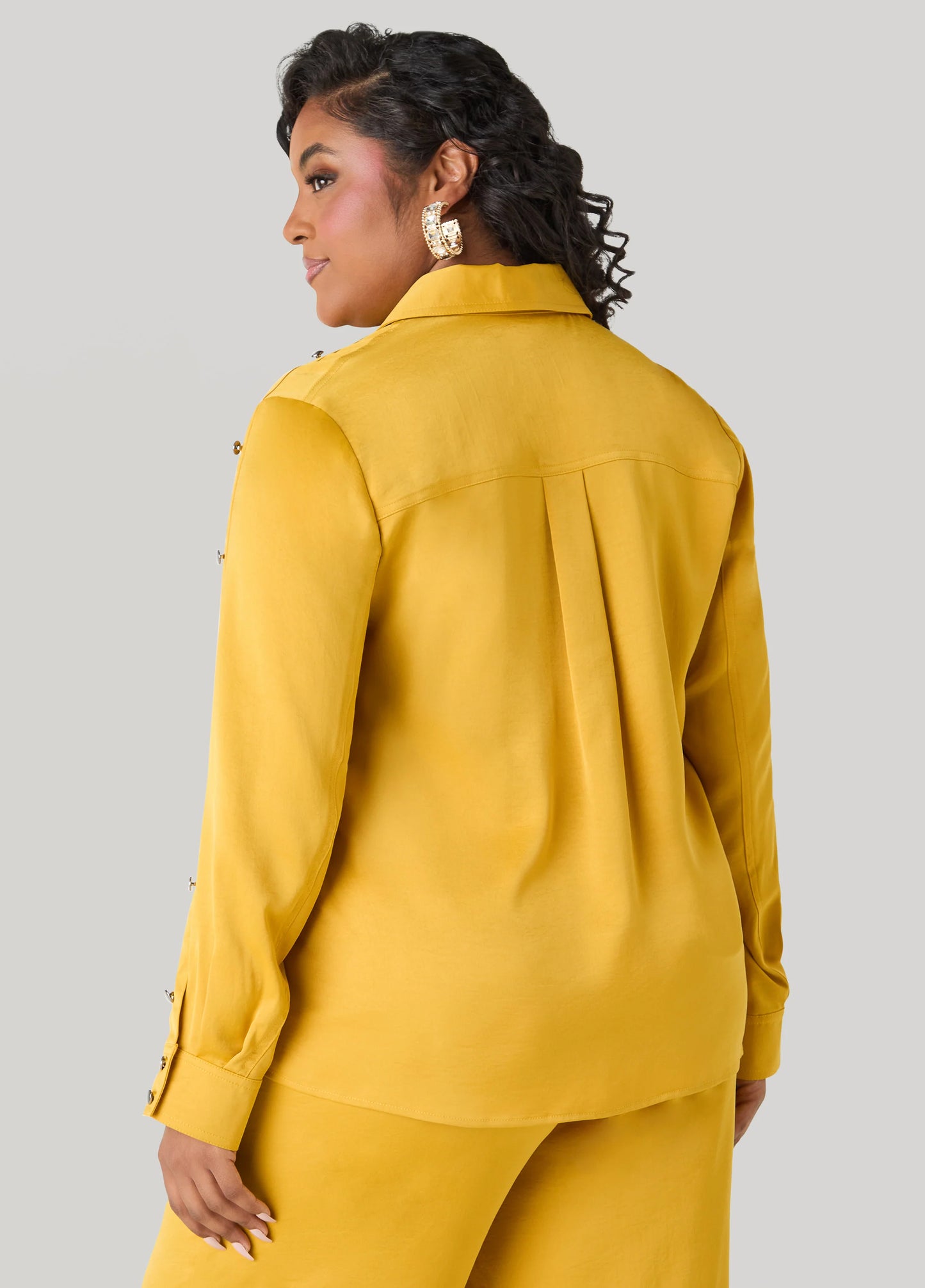 Button Embellished Satin Shirt