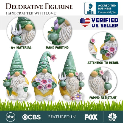 Set of Three Gardening Gnome Figurines