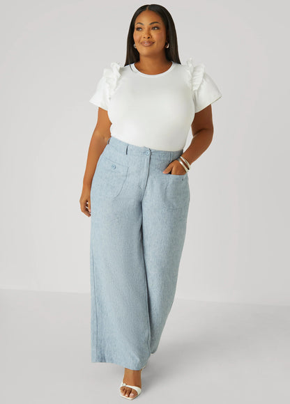 Patch Pocket Slub Wide Leg Pants