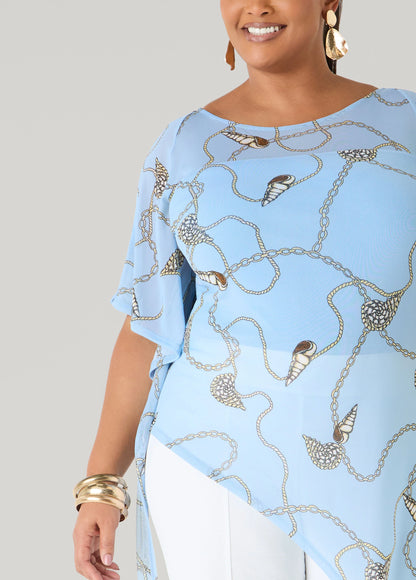 Shell Print Asymmetric Mesh Tunic