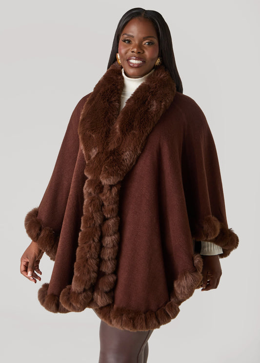 Max Studio Faux Fur Trimmed Ruana