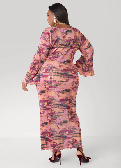 Plisse Printed Maxi Dress
