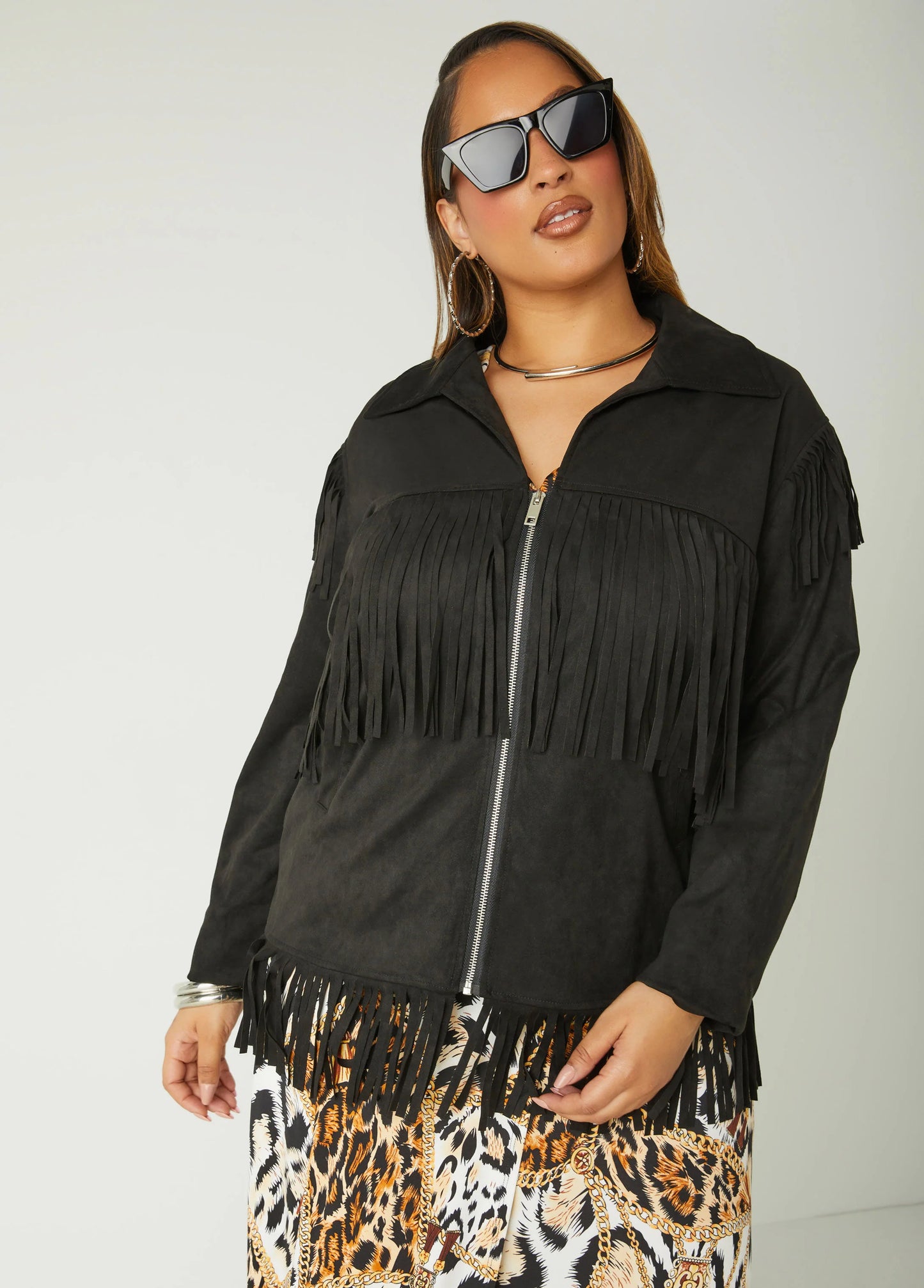 Fringed Faux Suede Jacket