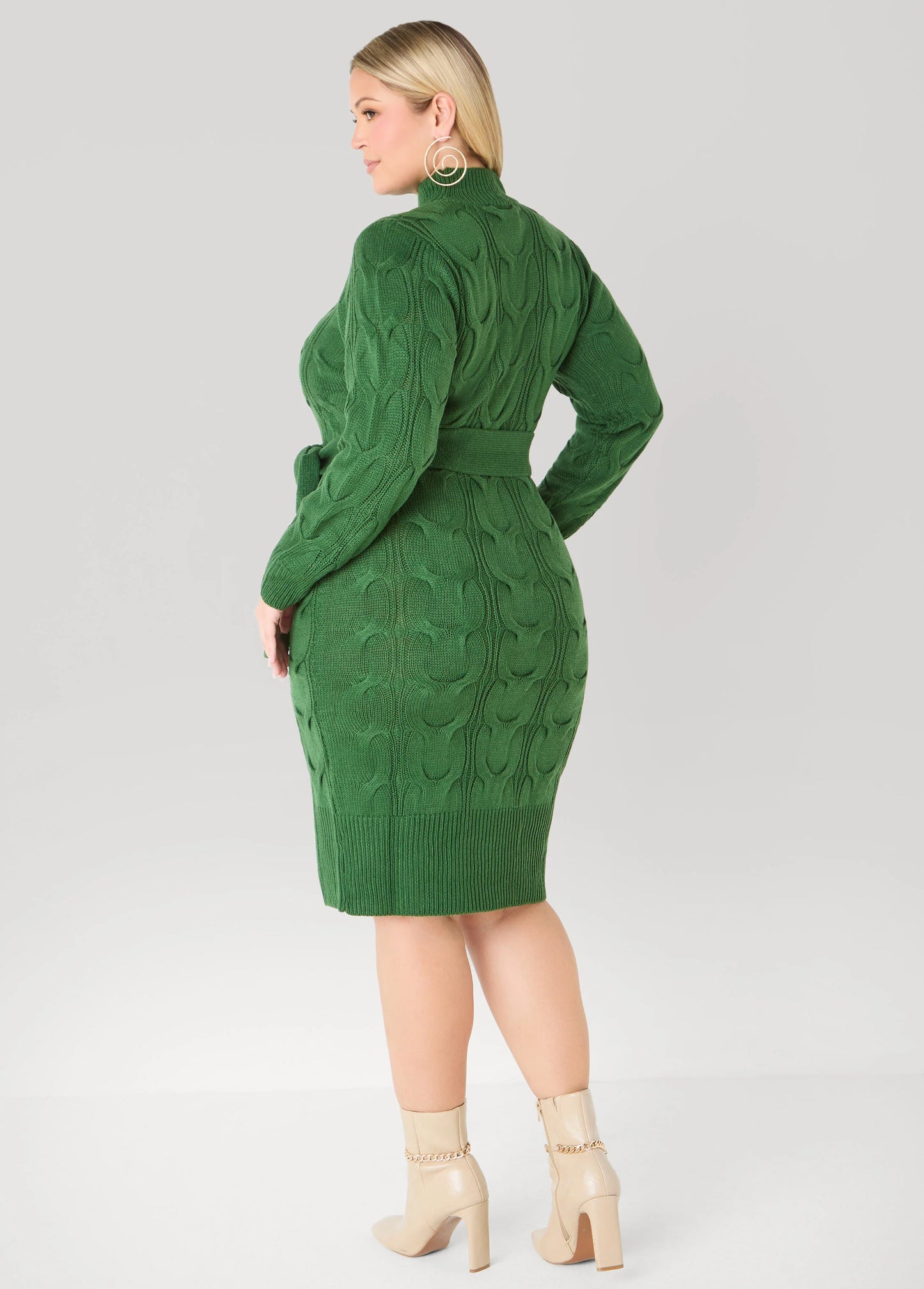 Belted Cable Knit Sweater Dress