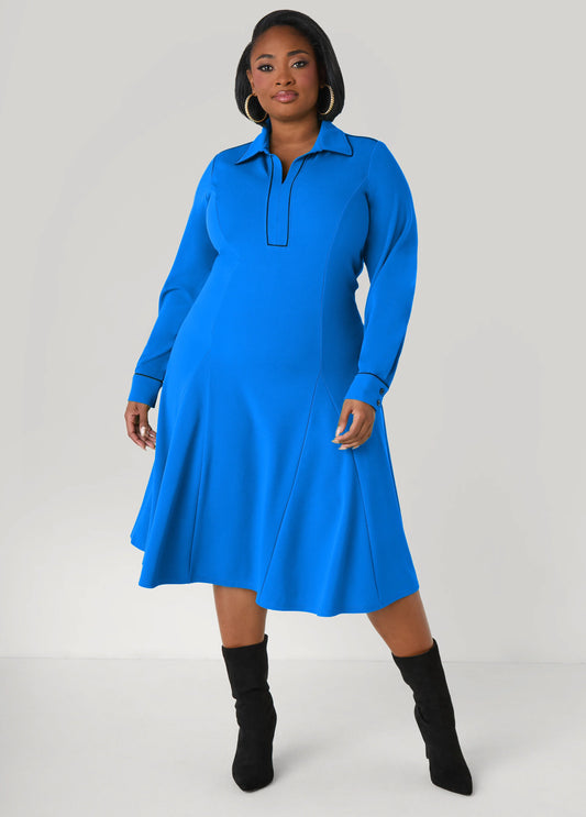 Piped Trimmed A Line Dress