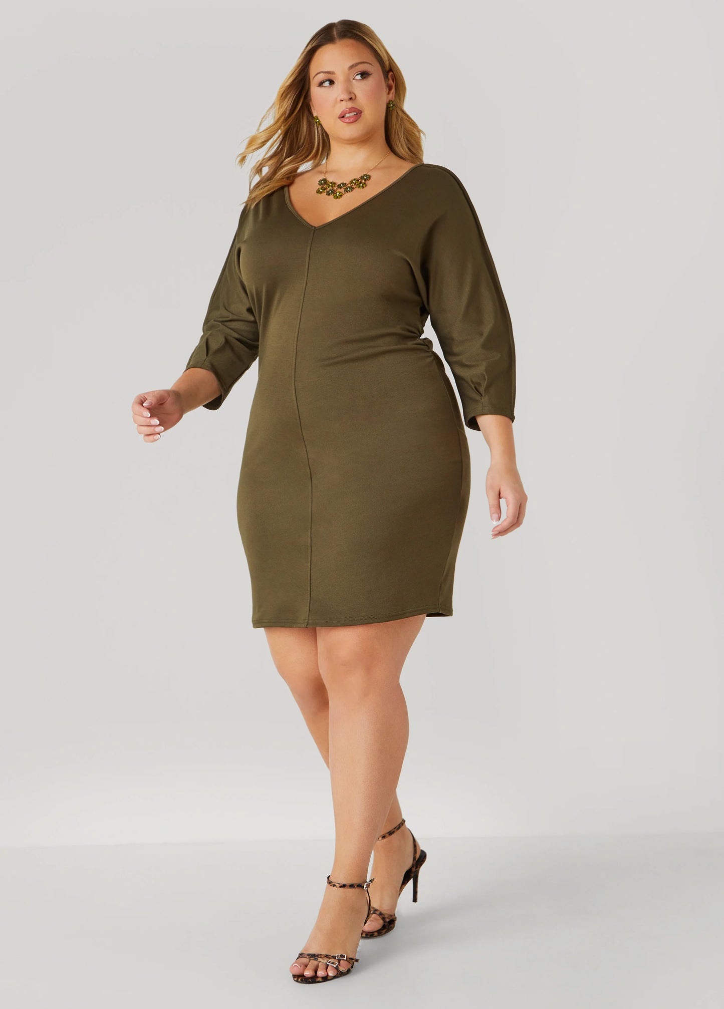 Ruched V Neck Dress