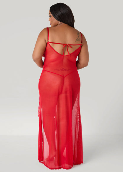 Lace And Mesh Lingerie Gown Set