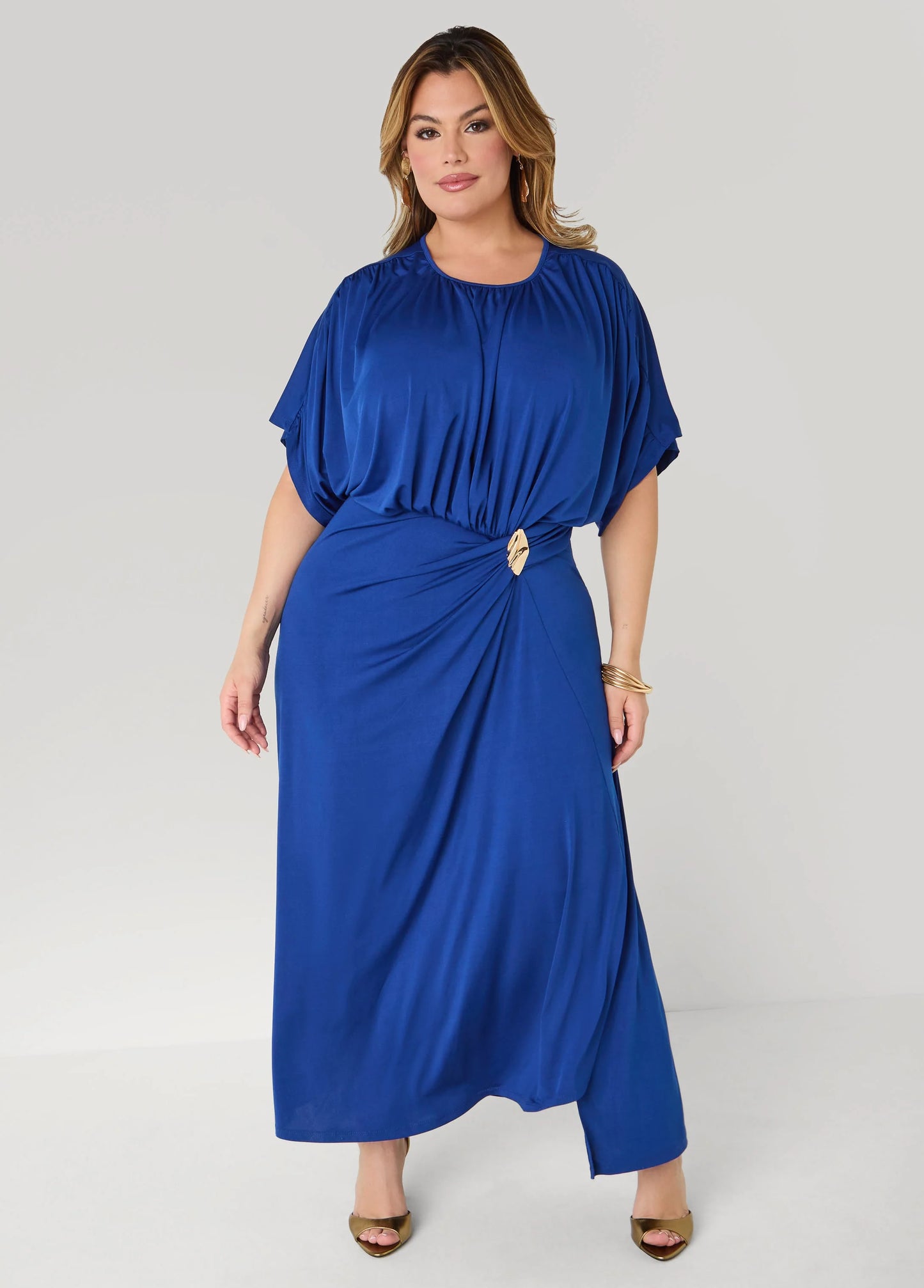 Embellished Gathered Maxi Dress