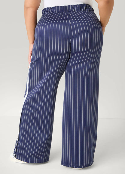 Snap Detailed Pinstriped Pants
