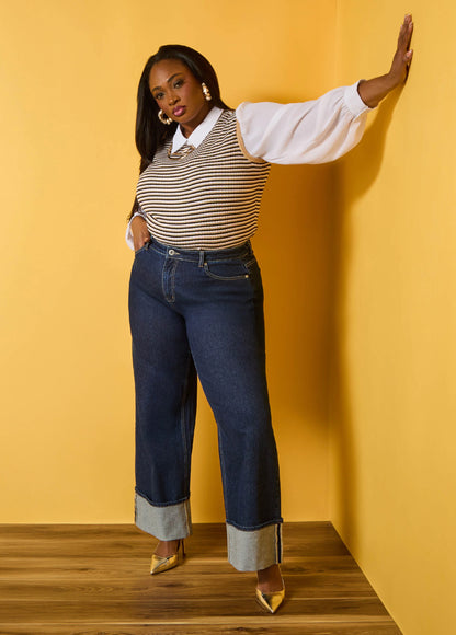 Paneled Striped Sweater