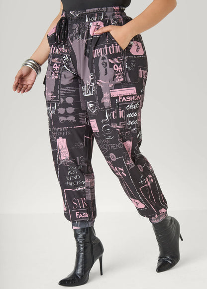Newspaper Print Cargo Joggers