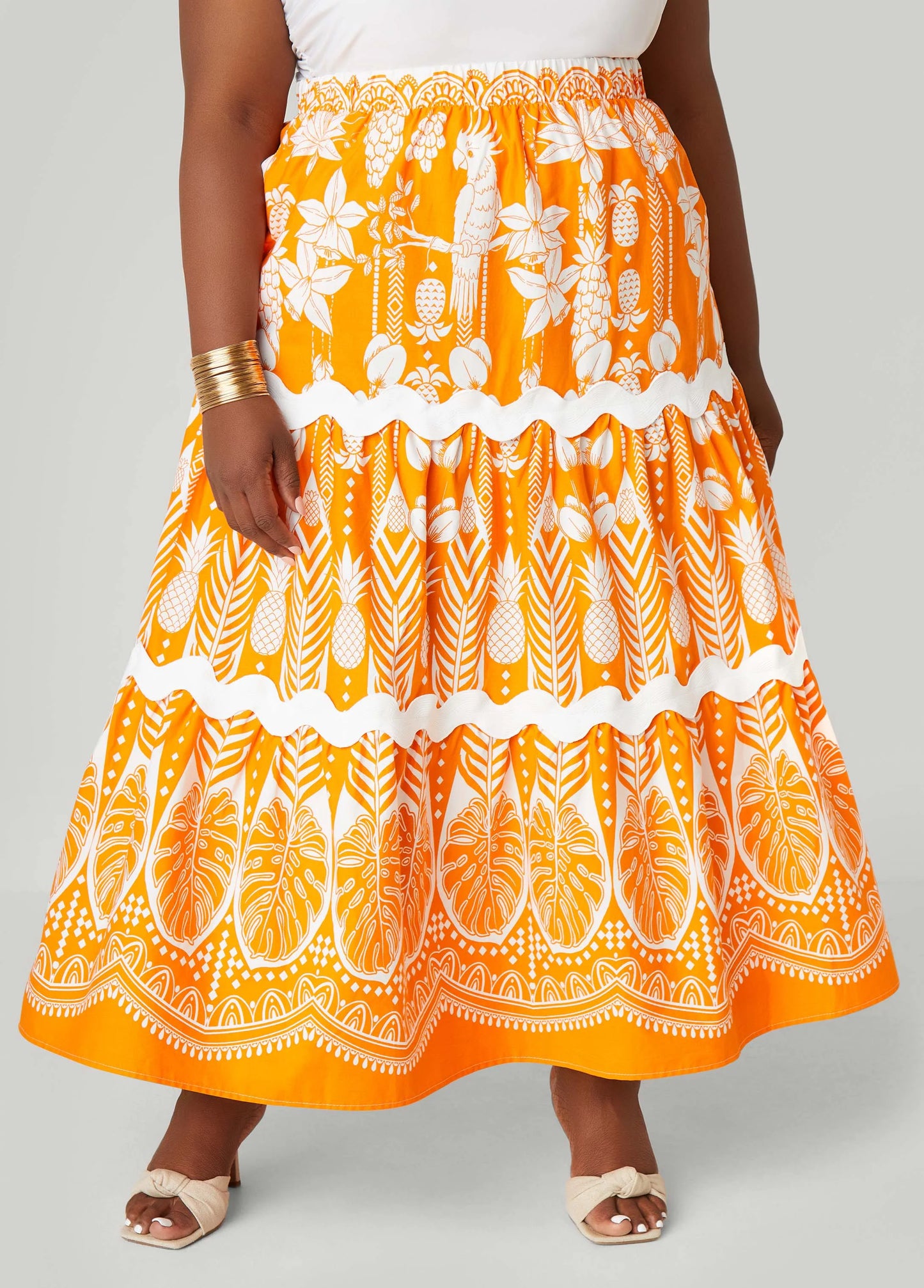 Ricrac Trimmed Floral Maxi Skirt