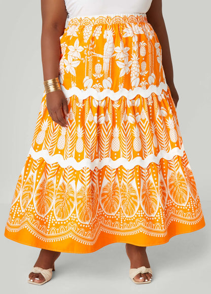 Ricrac Trimmed Floral Maxi Skirt