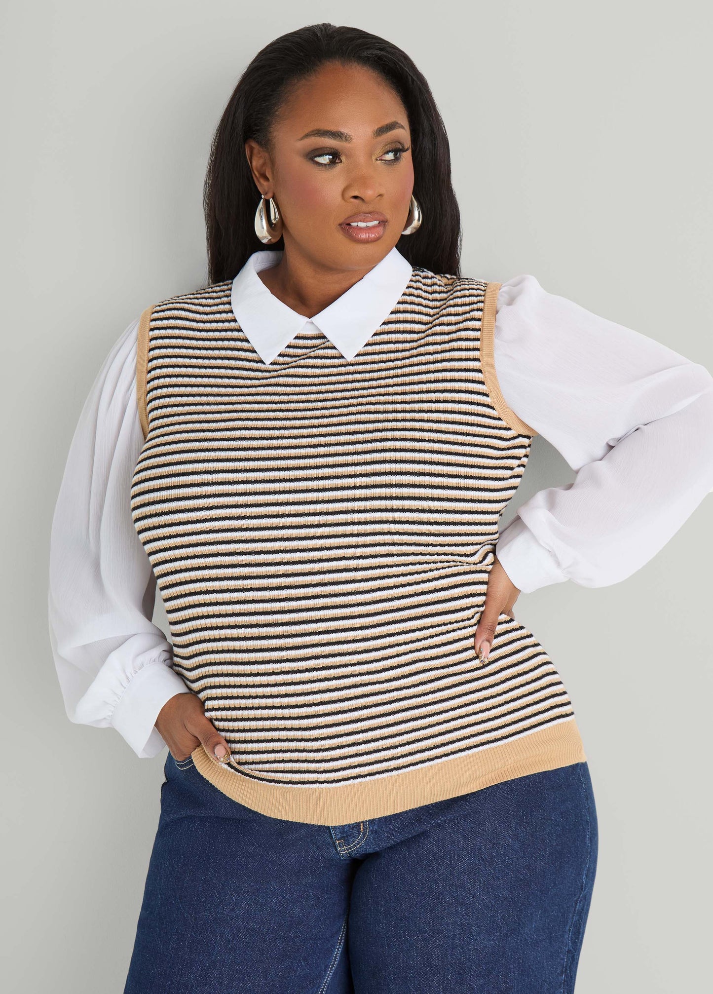Paneled Striped Sweater