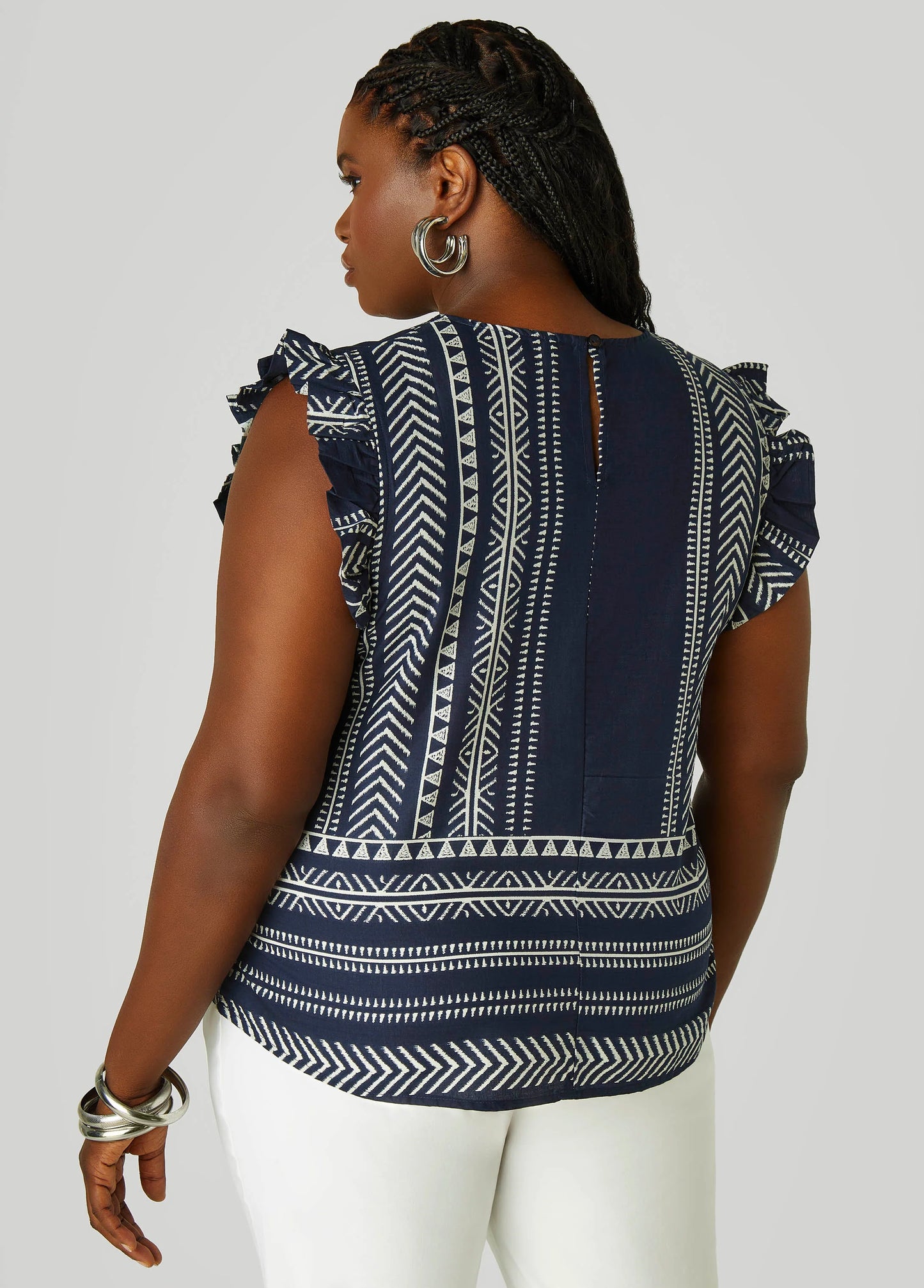 Ruffle Trimmed Printed Cotton Top