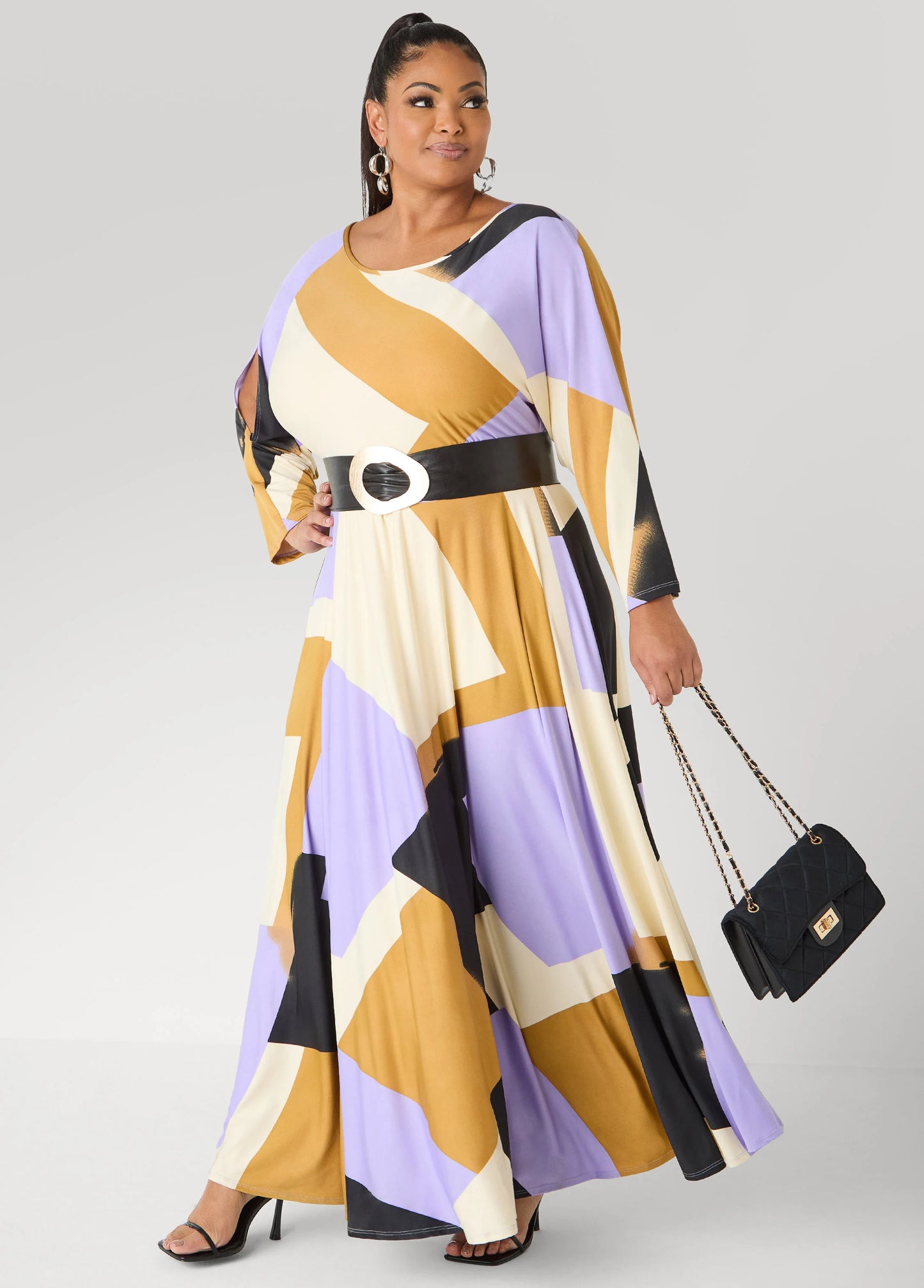 Geo Print A Line Maxi Dress