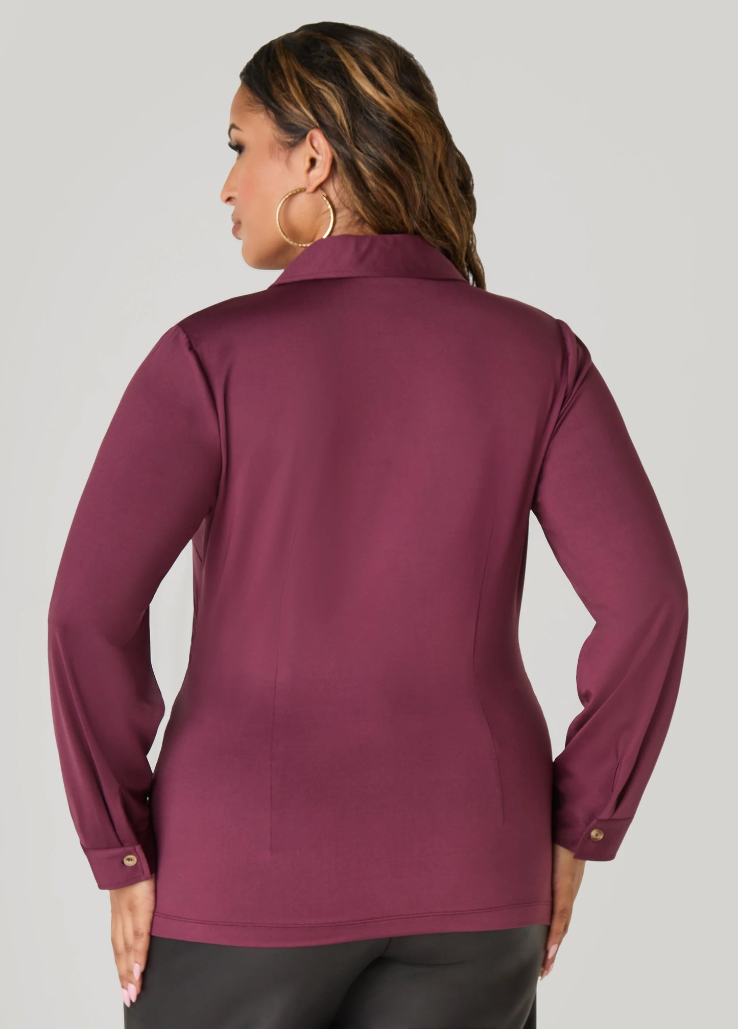 Gathered Button Front Knit Shirt