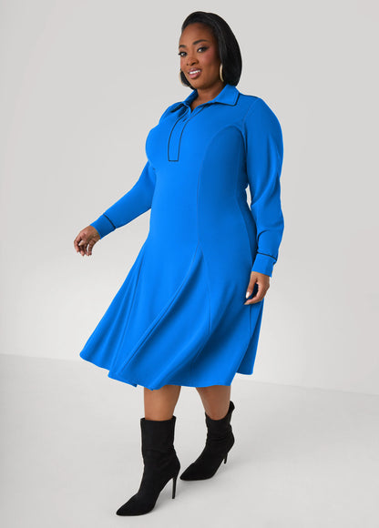 Piped Trimmed A Line Dress