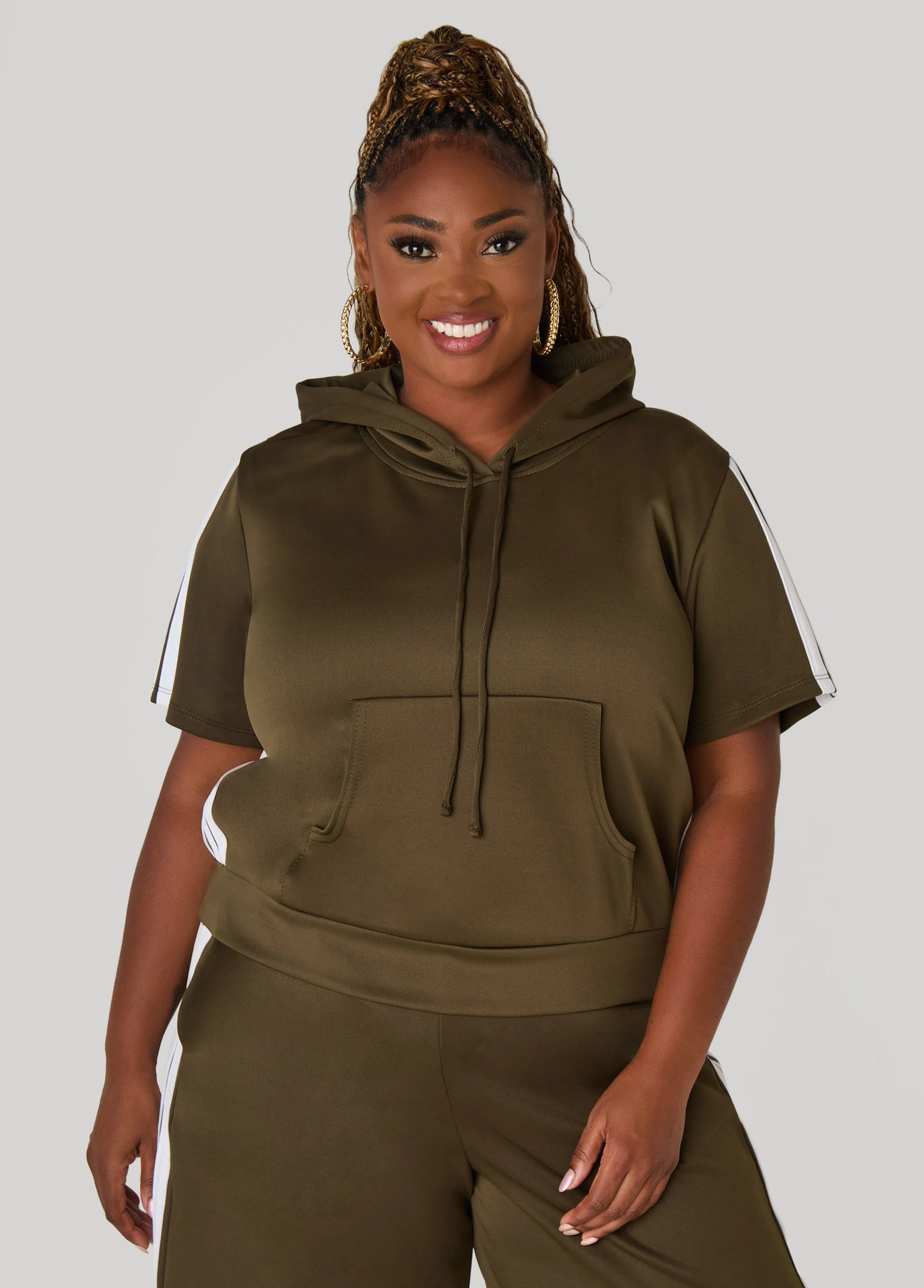 Hooded Stripe Trimmed Pullover