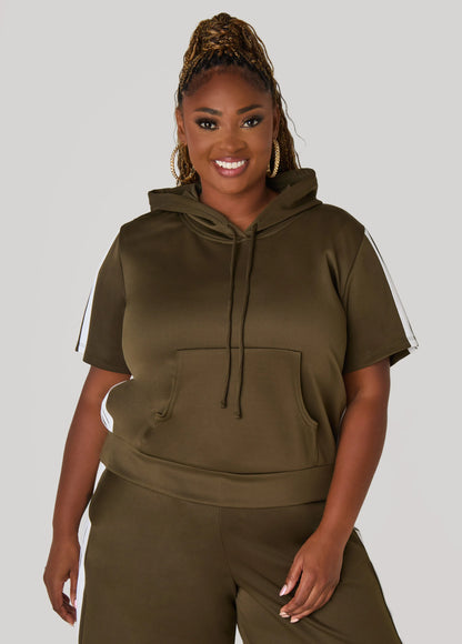 Hooded Stripe Trimmed Pullover