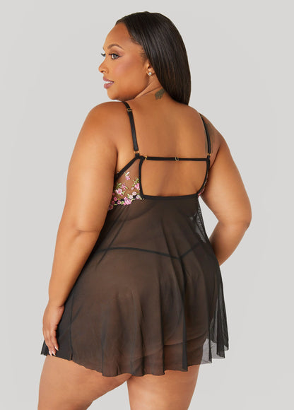 Floral Embroidered Babydoll Set