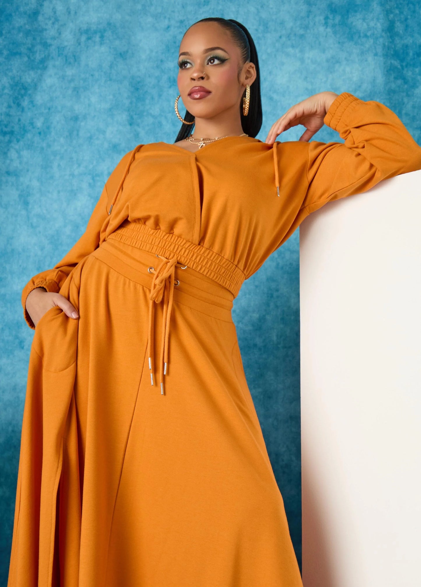 Cropped Faux Wrap Hoodie