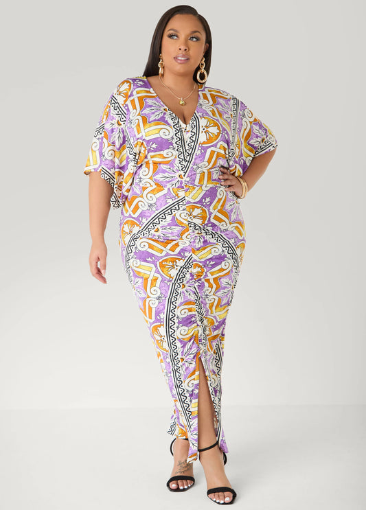 Tall Ruched Printed Maxi Bodycon Dress