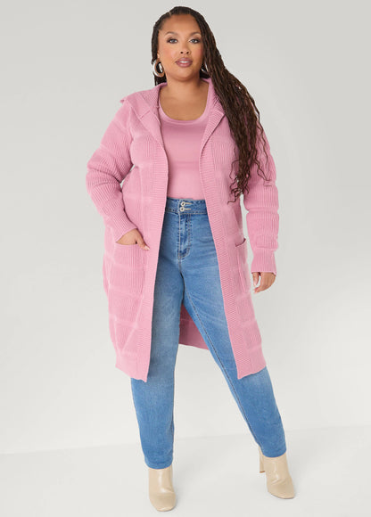 Hooded Ribbed Knit Duster