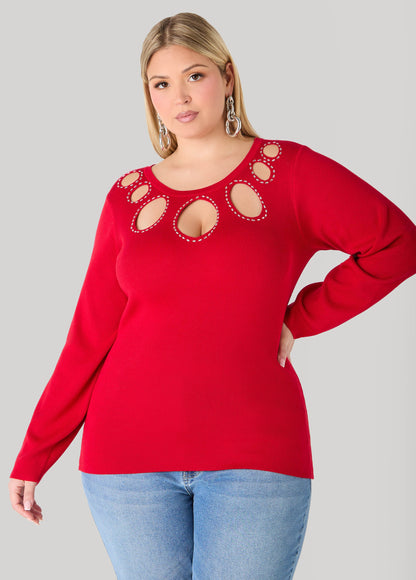 Crystal Cutout Sweater